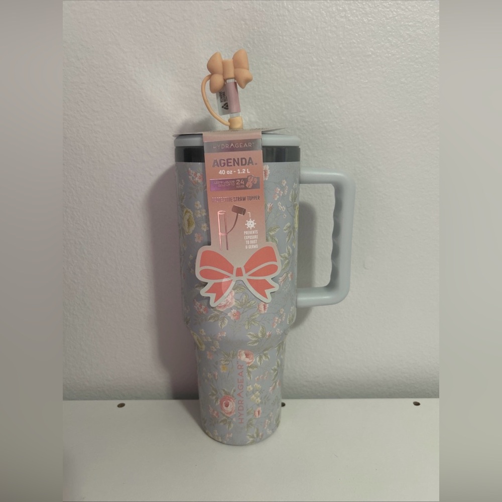 HYDRAGEAR Floral Bow Coquette Stainless Steel Tumbler 40oz Blue Peach Viral NEW